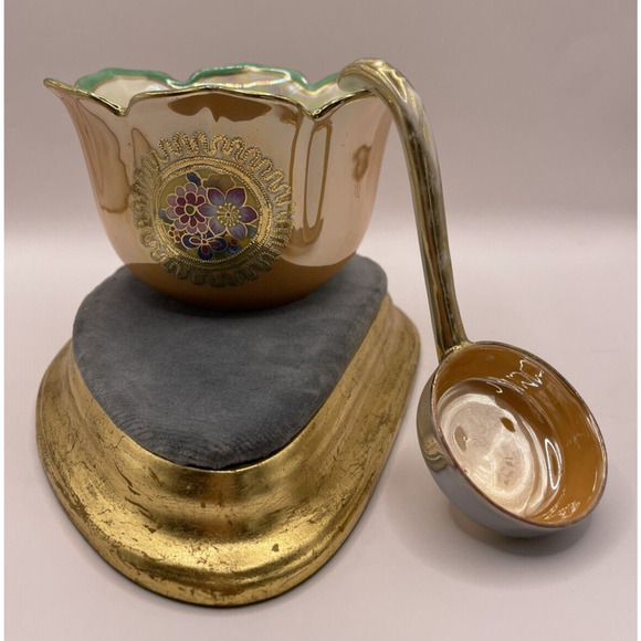 Rare Vintage Iridescent Noritake Bowl & Ladle Gold Luster Hand Painted in Japan - Picture 5 of 15